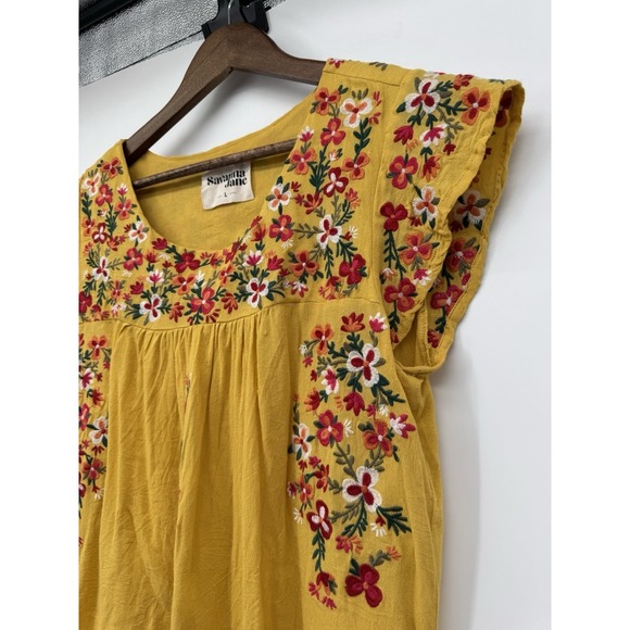 Savanna Jane Yellow Floral Embroidered Short Sleeve Blouse Boho Coquette spring - Picture 3 of 9